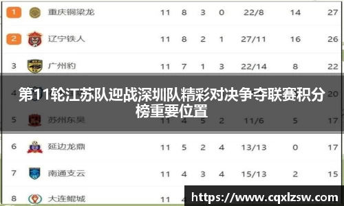 第11轮江苏队迎战深圳队精彩对决争夺联赛积分榜重要位置